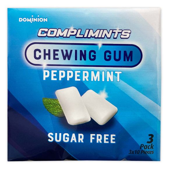 Dominion Peppermint Sugar Free Chewing Gum 3x10 Pieces